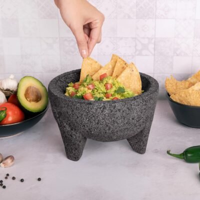 Molcajete 8 in Mexican, Handmade with Natural Volcanic Stone
