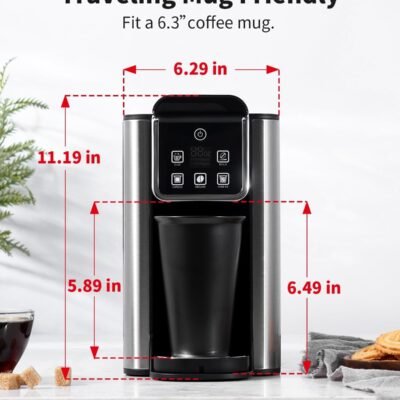 Hot & Iced Coffee Maker with Bold Setting, Single Serve Coffee Maker for K Cup and Grounds, 6-14 Oz Brew Sizes, 50 Oz Removable Water Tank, One Cup Coffee Machine with Reusable Filter, Black