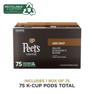 Peet\’s Coffee, Dark Roast Keurig K-Cup Pods – Major Dickason\’s Blend 75 Count (1 Box of 75 K-Cup Pods)