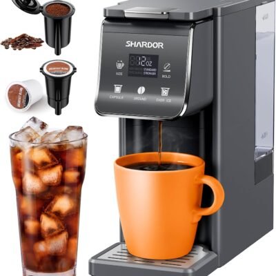 SHARDOR K Cup Coffee Maker With Bold Setting, Single Serve Hot & Iced Coffee Maker for K-Cup and Grounds, 52oz Removable Water Tank, 6 to14oz Brew Sizes, Pod Coffee Machine With Reusable Filter, Grey