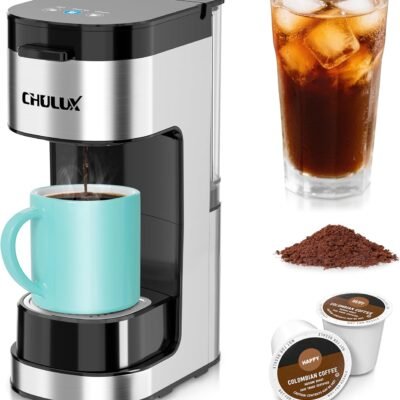 CHULUX Slim-Pro Single Serve Coffee Maker Machine for K Cup and Grounds with 2 Mins Brew One Cup, 3 Brew Styles, Removable Reservoir & Drip Tray