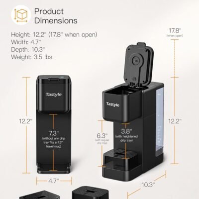 Single Serve Hot & Iced Coffee Maker with Strong Brew, 40oz Removable Reservoir, 6 Brew Sizes, Compatible with K Cup and Grounds, Compact for Home, Office, RV and Dorm, Black (2.0 Version)