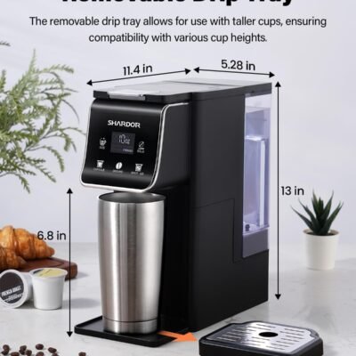 SHARDOR Coffee Maker Hot & Iced With Bold Setting,Single Serve Coffee Maker For K Cup And Grounds，52 Oz Removable Water Tank,6-14 Oz Brew Sizes,One Cup Kcup Coffee Machine With Reusable Filter, Black