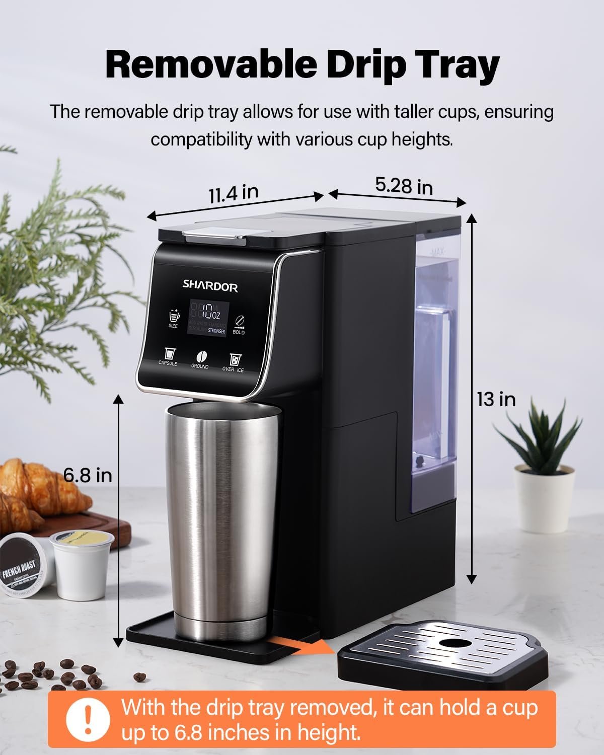 SHARDOR Coffee Maker Hot & Iced With Bold Setting,Single Serve Coffee Maker For K Cup And Grounds,52 Oz Removable Water Tank,6-14 Oz Brew Sizes,One Cup Kcup Coffee Machine With Reusable Filter, Black - Image 2
