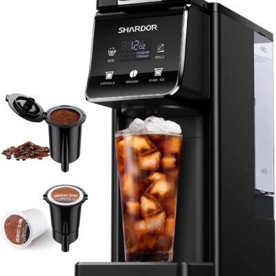 SHARDOR Coffee Maker Hot & Iced With Bold Setting,Single Serve Coffee Maker For K Cup And Grounds，52 Oz Removable Water Tank,6-14 Oz Brew Sizes,One Cup Kcup Coffee Machine With Reusable Filter, Black