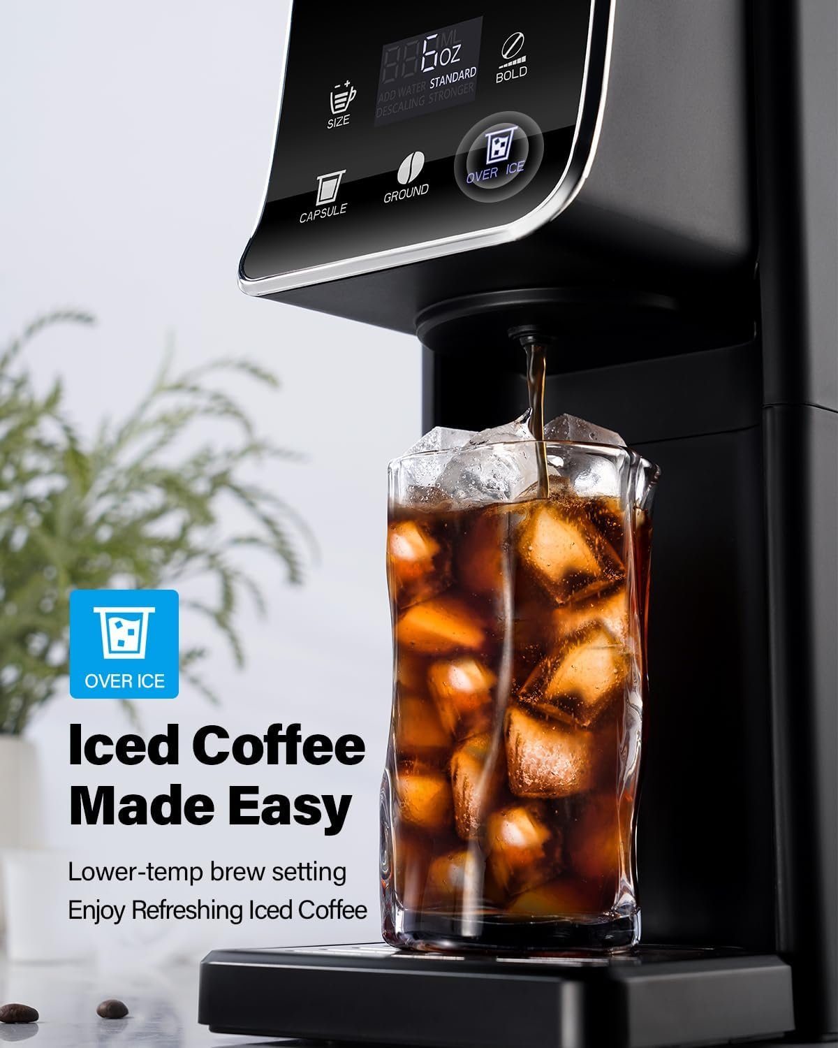 SHARDOR Coffee Maker Hot & Iced With Bold Setting,Single Serve Coffee Maker For K Cup And Grounds,52 Oz Removable Water Tank,6-14 Oz Brew Sizes,One Cup Kcup Coffee Machine With Reusable Filter, Black - Image 3