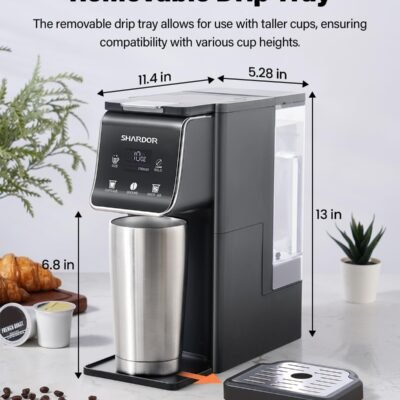 SHARDOR K Cup Coffee Maker With Bold Setting, Single Serve Hot & Iced Coffee Maker for K-Cup and Grounds, 52oz Removable Water Tank, 6 to14oz Brew Sizes, Pod Coffee Machine With Reusable Filter, Grey