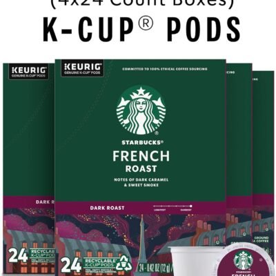 Starbucks Dark Roast Coffee K-Cup Coffee Pods for Keurig Brewers, 100% Arabica, 4 boxes (96 pods total)